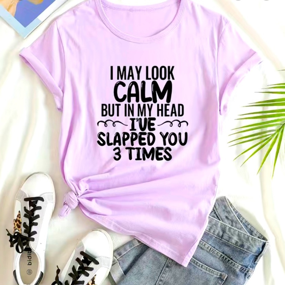 Lavender crew neck, lettered print t-shirt, Sz. L, New in bag